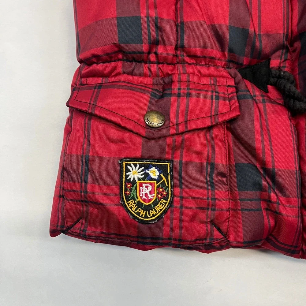 Ralph Lauren Puffer Vest Kids Red Plaid Toggle Crest Preppy 6X Sleeveless Jacket